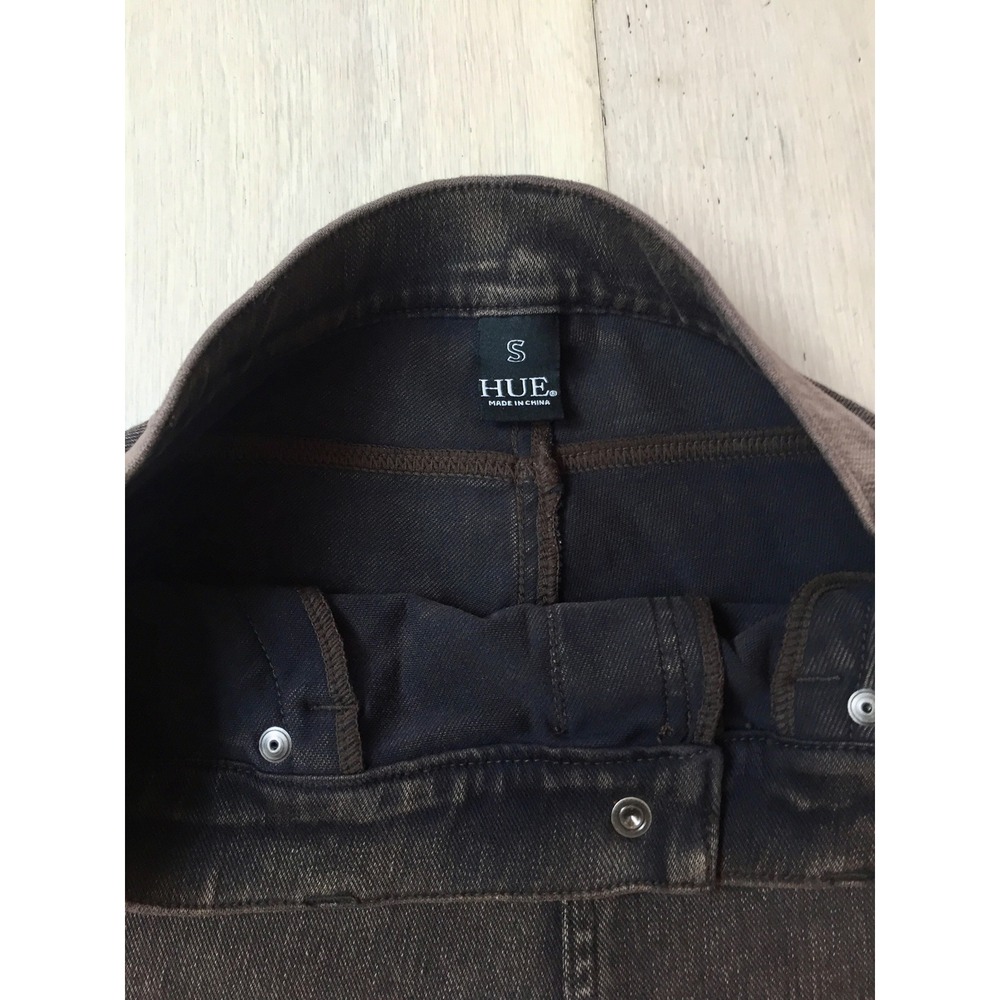 HUE Espresso Brown Faded Denim Leggings Jeggings Small Style 20652 High Rise - Picture 3 of 8